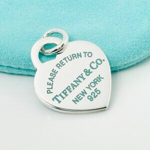 Please Return to Tiffany New York Blue Enamel Heart Tag Pendant or Charm